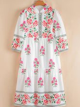 Floral Print Half Button Mandarin Neck 3/4 Sleeve Maxi Dress